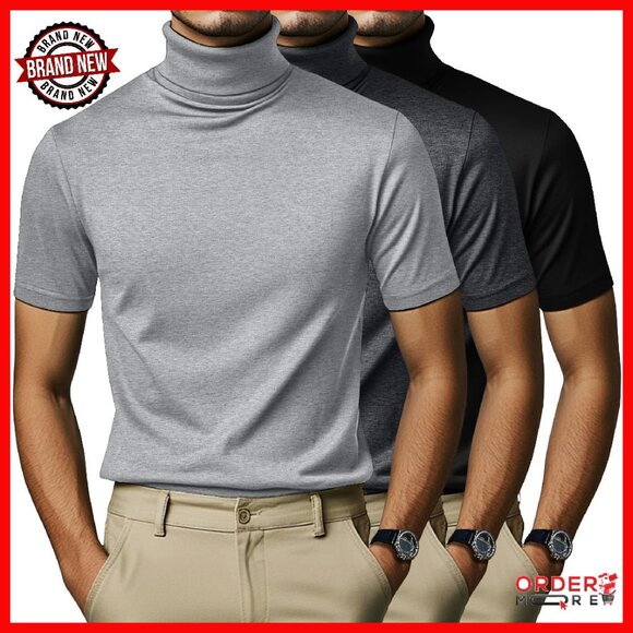 Men's Slim Fit Mock Neck T-Shirts 3-Pack Short Sleeve Summer Basic